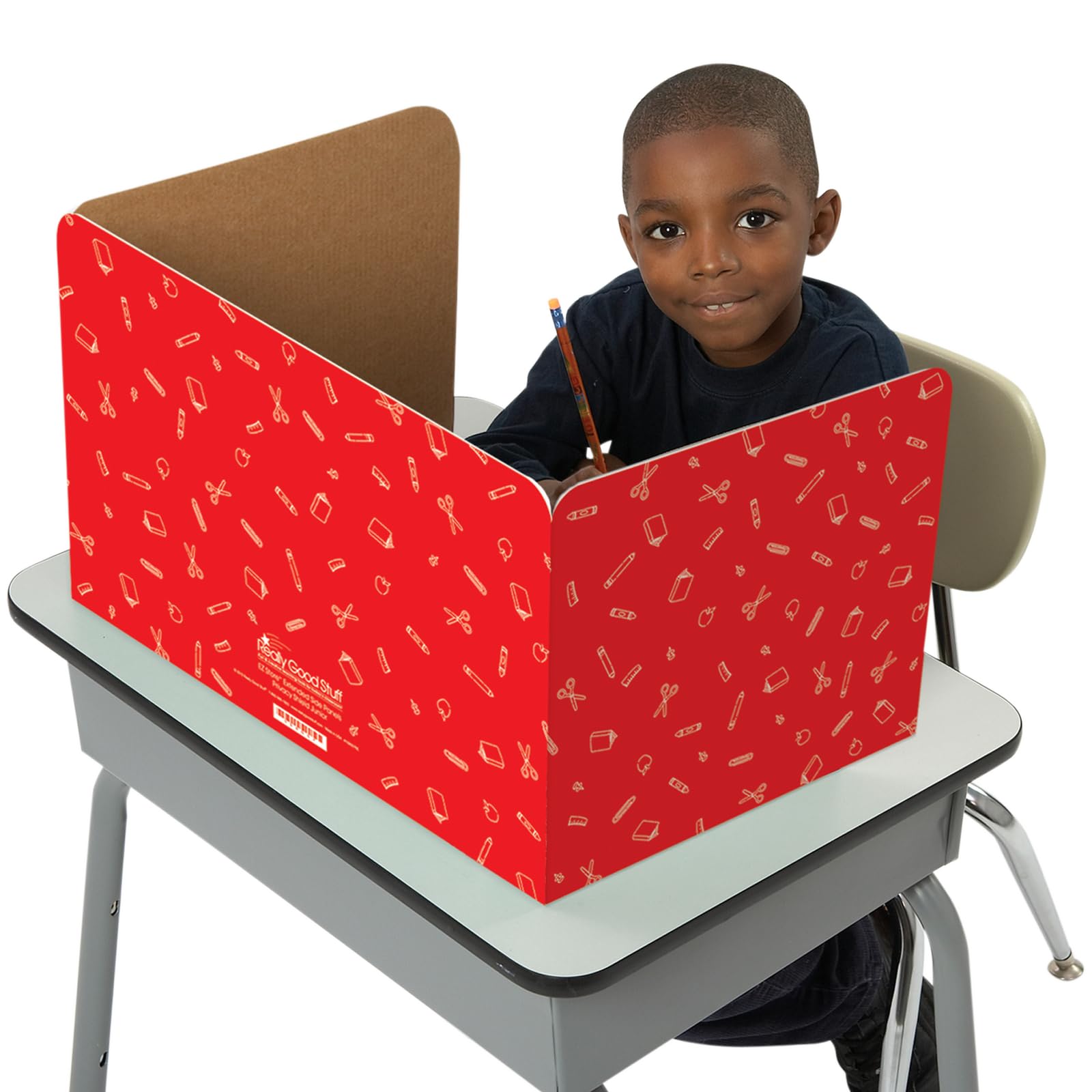 Really Good Stuff Standard Privacy Shields for Student Desks – Set of 12 - Matte - Study Carrel Reduces Distractions - Keep Eyes From Wandering During Tests , Red With School Supplies Pattern - Image 4