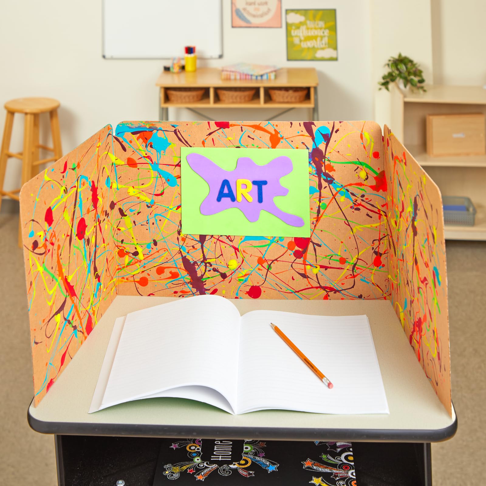 Really Good Stuff Standard Privacy Shields for Student Desks – Set of 12 - Matte - Study Carrel Reduces Distractions - Keep Eyes From Wandering During Tests , Red With School Supplies Pattern - Image 6