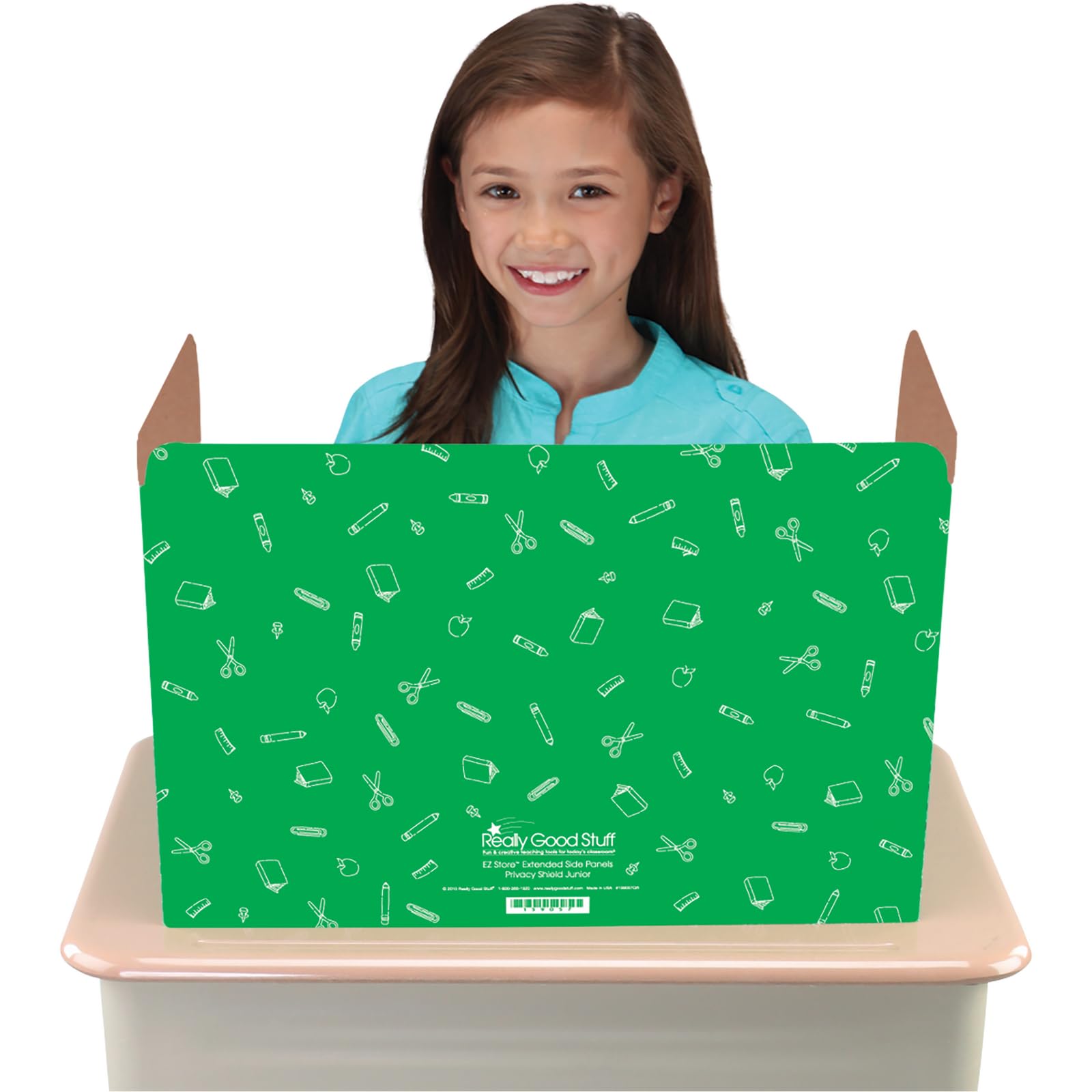 Really Good Stuff Standard Privacy Shields for Student Desks – Set of 12 - Matte - Study Carrel Reduces Distractions - Keep Eyes From Wandering During Tests , Green With School Supplies Pattern - Image 5