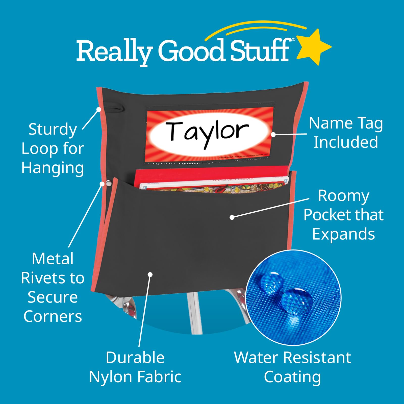 Really Good Stuff - Store More Black Grouping Chair Pockets - Set of 8 - Black & Color Accents - Classroom Essential - Pocket Chair Organizer Keeps Students Organized and Classrooms Neat - Image 5
