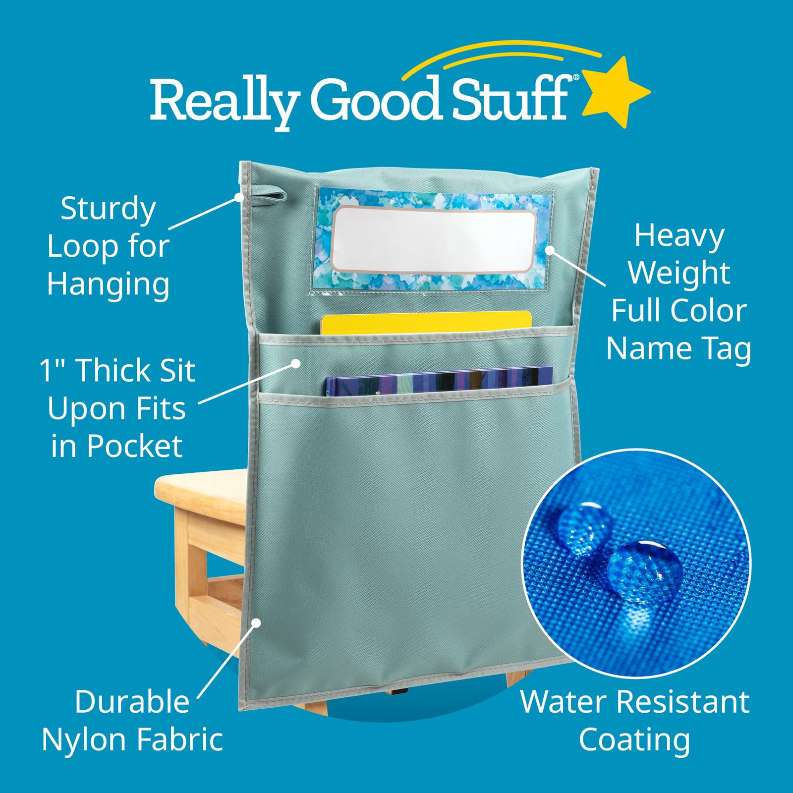 Really Good Stuff Store More Deluxe Dual Storage Deep Pocket Chair Pocket - Calm and Cool - Image 5