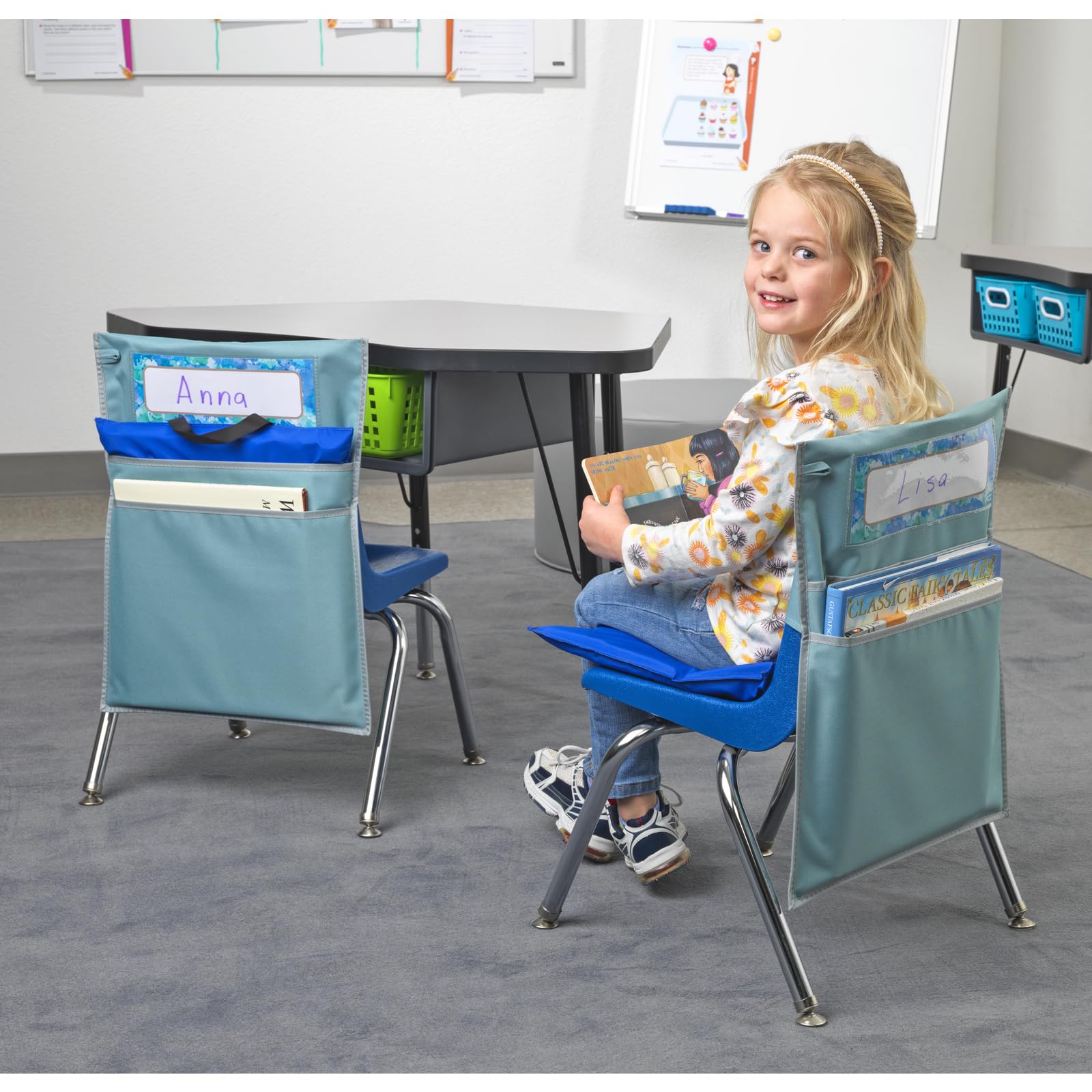 Really Good Stuff Store More Dual Storage Deep Pocket Chair Pocket with Sit Upon- Calm and Cool Colors - Set of 6 - Image 5