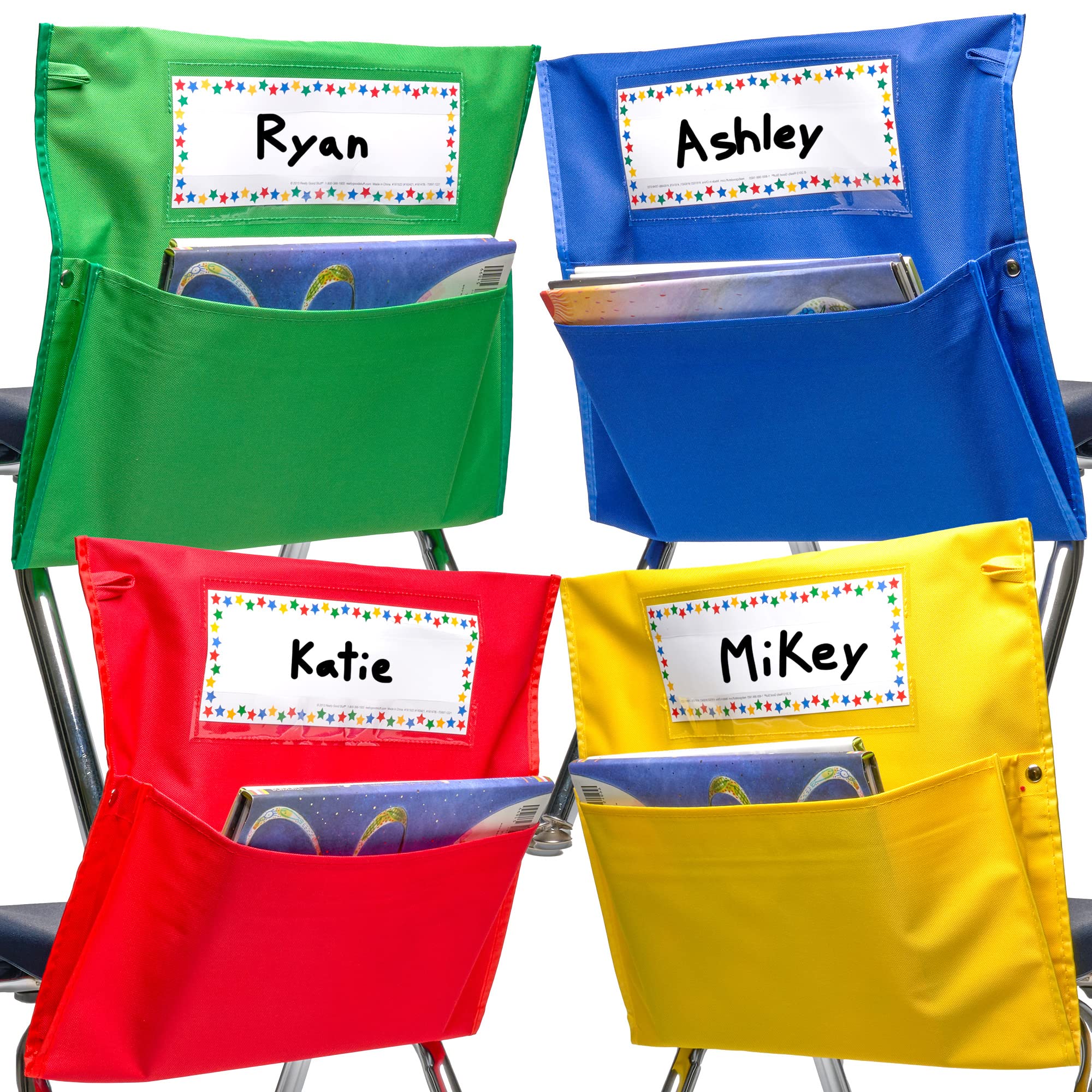 Really Good Stuff - Store More Grouping Chair Pockets - Set of 8 - Classroom Organizing, Rainbow Colors – Premium Canvas Pocket Chair Organizer Keeps Students Organized and Classrooms Neat