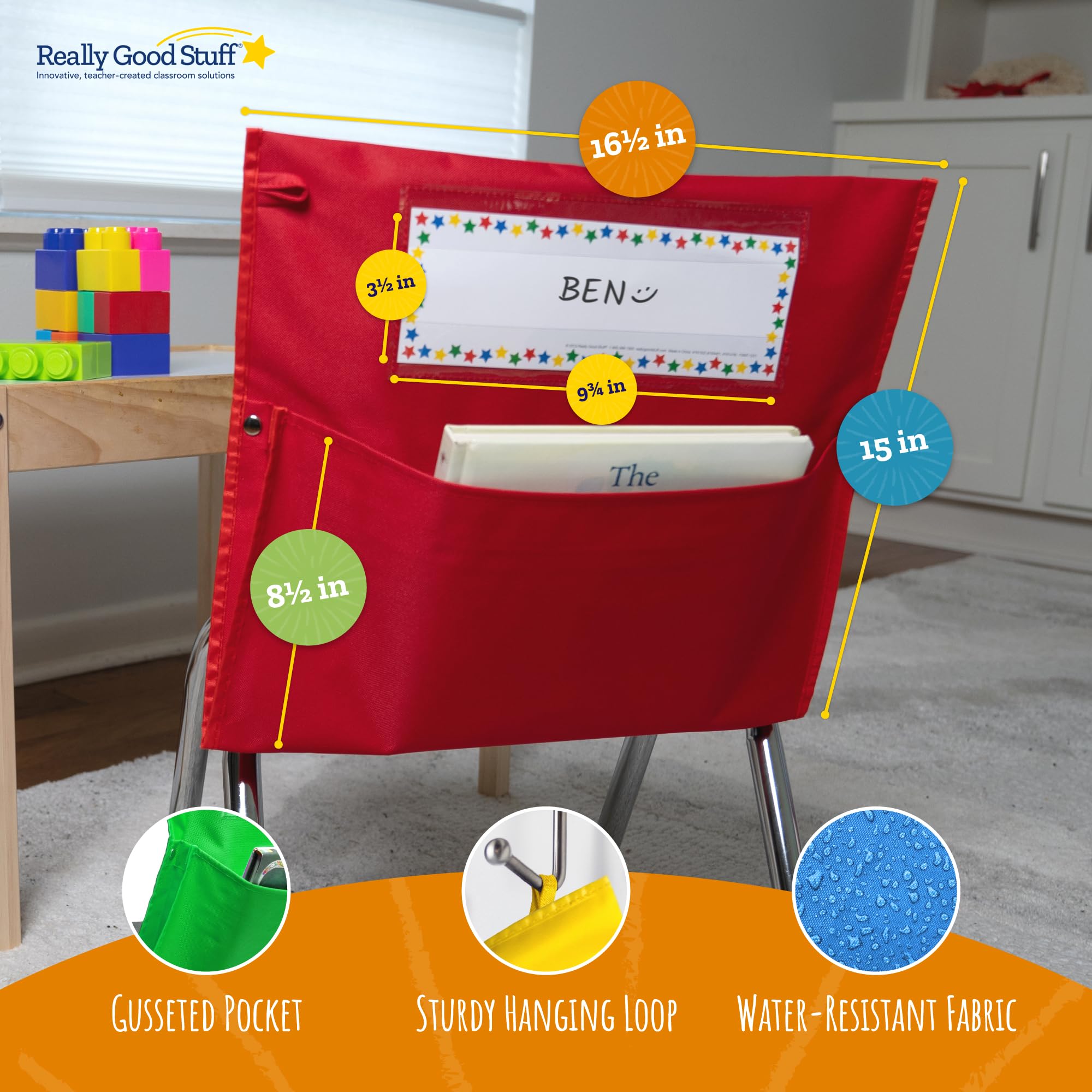 Really Good Stuff - Store More Grouping Chair Pockets - Set of 8 - Classroom Organizing, Rainbow Colors – Premium Canvas Pocket Chair Organizer Keeps Students Organized and Classrooms Neat - Image 2