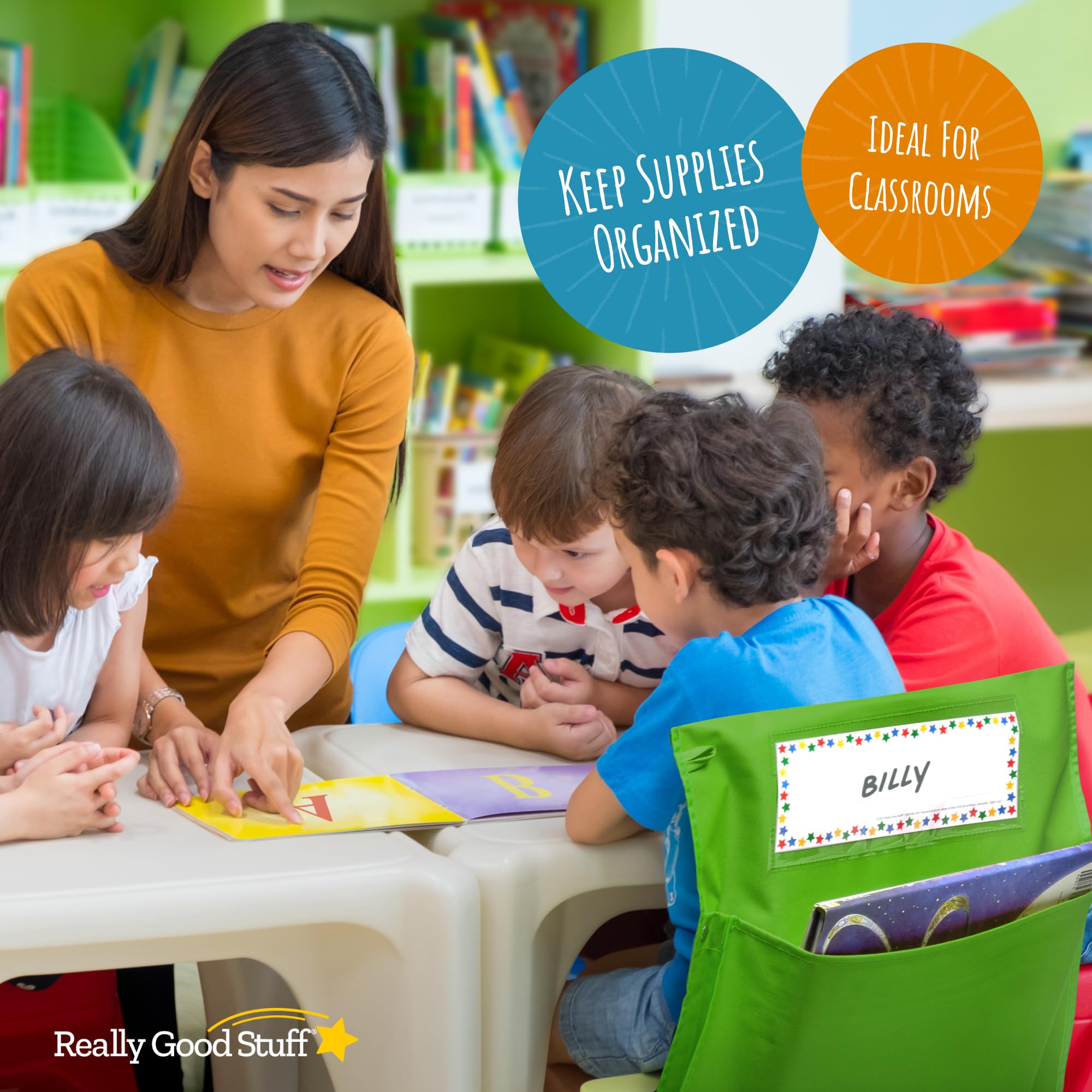 Really Good Stuff - Store More Grouping Chair Pockets - Set of 8 - Classroom Organizing, Rainbow Colors – Premium Canvas Pocket Chair Organizer Keeps Students Organized and Classrooms Neat - Image 3