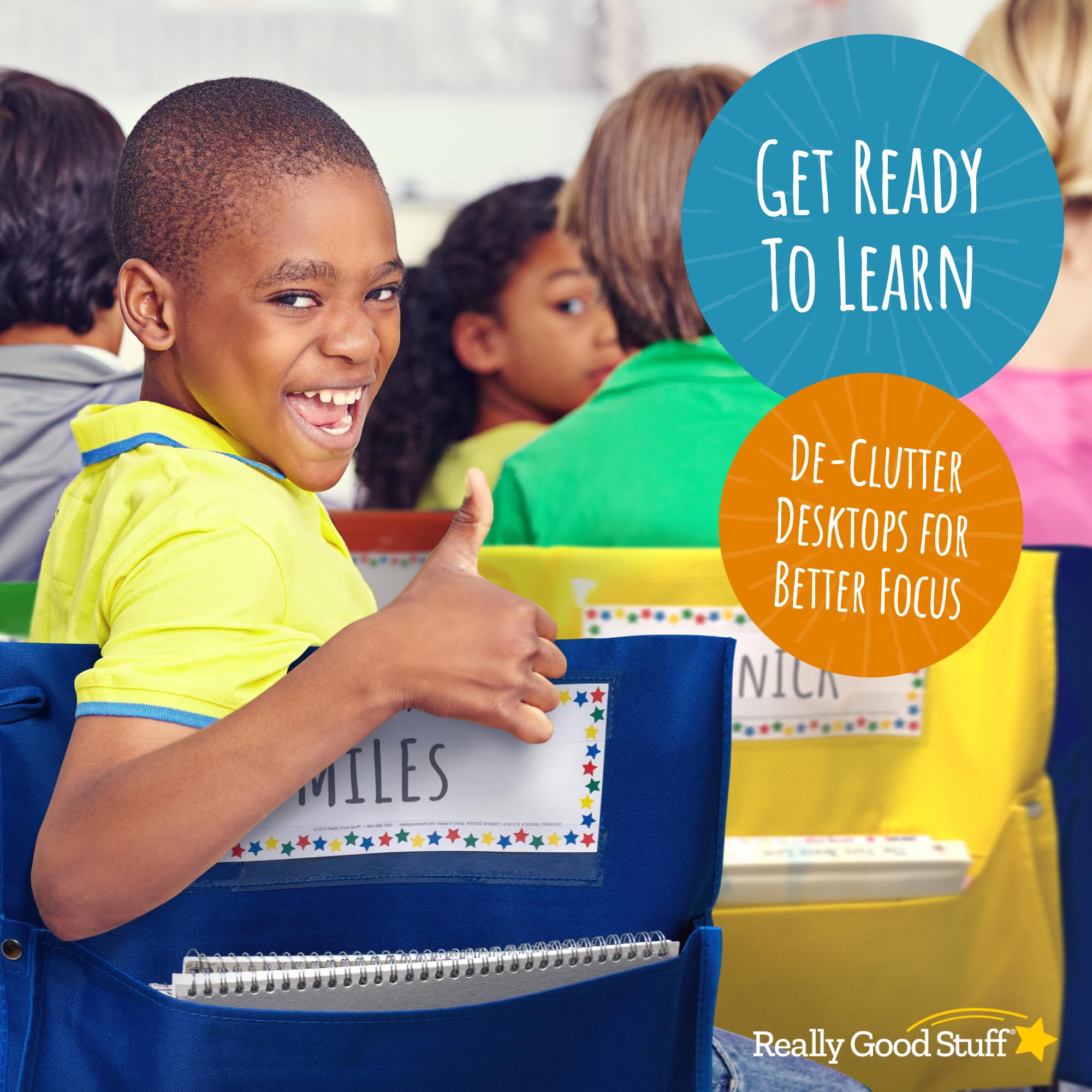 Really Good Stuff - Store More Grouping Chair Pockets - Set of 8 - Classroom Organizing, Rainbow Colors – Premium Canvas Pocket Chair Organizer Keeps Students Organized and Classrooms Neat - Image 4