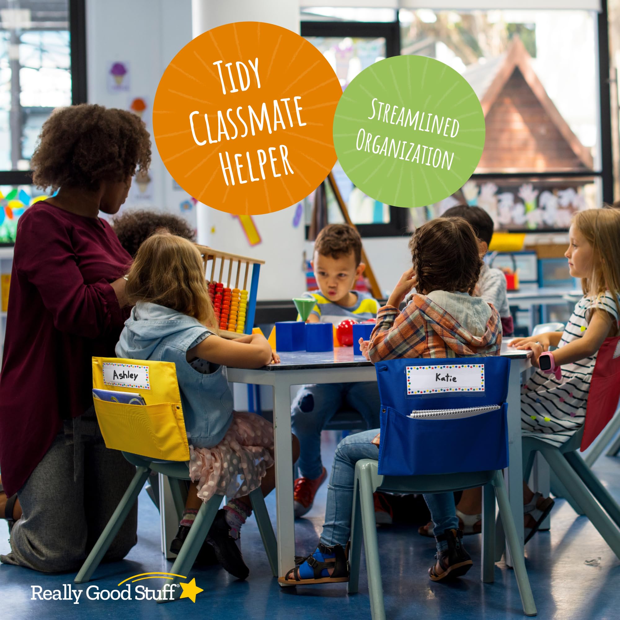 Really Good Stuff - Store More Grouping Chair Pockets - Set of 8 - Classroom Organizing, Rainbow Colors – Premium Canvas Pocket Chair Organizer Keeps Students Organized and Classrooms Neat - Image 6
