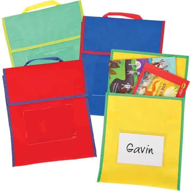 Really Good Stuff Book Pouch - 36 Pack, Water Resistant, Durable Fabric Book Bag with Stitched-On Handle, Clear Name Tag Pocket, Medium Yellow with Green Trim - Image 6