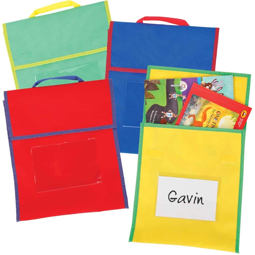 Really Good Stuff Book Pouch - 36 Pack, Water Resistant, Durable Fabric Book Bag with Stitched-On Handle, Clear Name Tag Pocket, Medium Yellow with Green Trim - Image 7