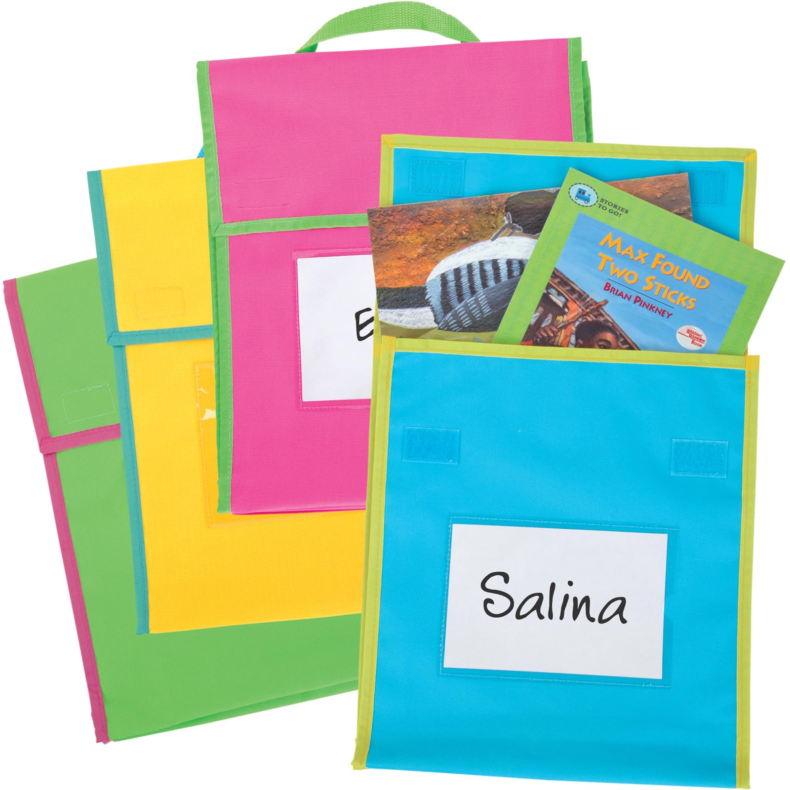 Really Good Stuff Store More Medium Book Pouches, 36 Pack, Neon, Stitched-On Handle, Clear Name Tag Pocket, Durable Fabric, Water Resistant, Send Home Books and Homework