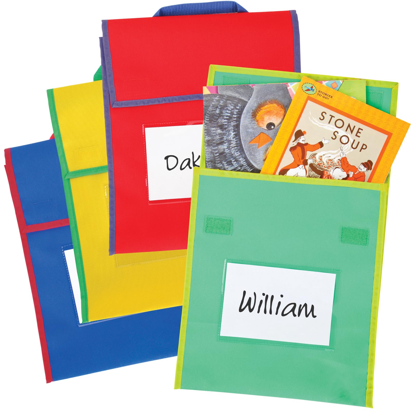 Really Good Stuff Store More Medium Book Pouches, 36 Pack, Primary Colors, Stitched-On Handle, Clear Name Tag Pocket, Durable Fabric, Water Resistant, Send Home Books and Homework