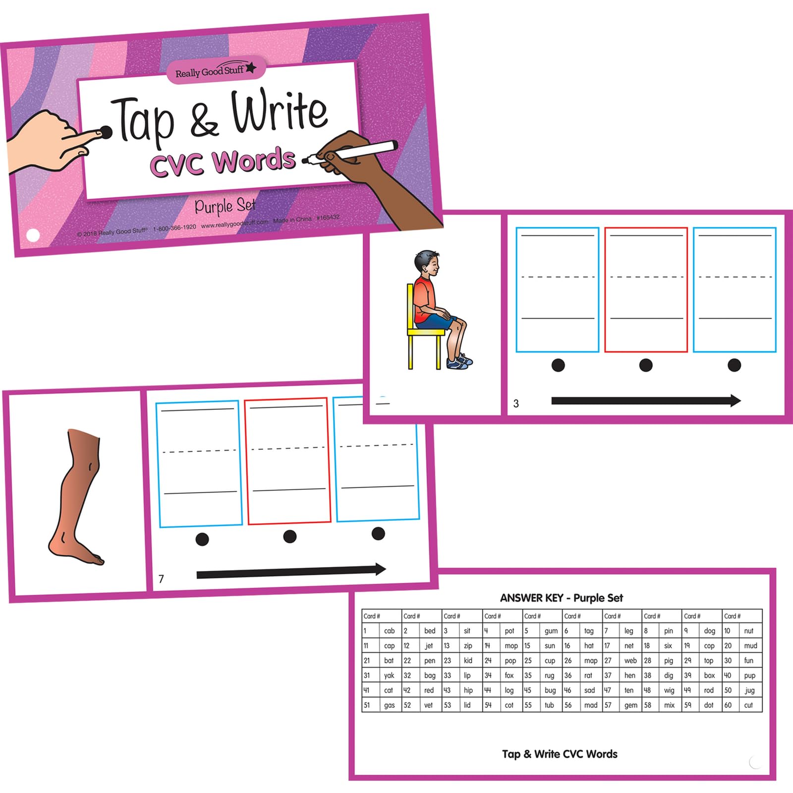 Really Good Stuff Tap & Write Reading & Math Skills Set: CVC, Blends & Digraphs, Missing Numbers - Image 3