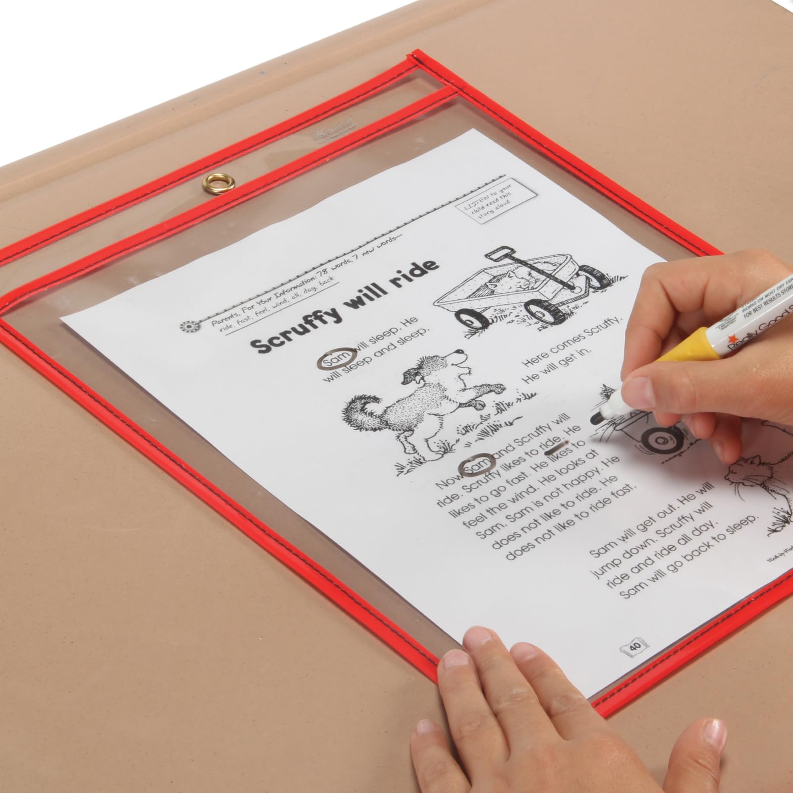 Really Good Stuff Top-Loading Dry Erase Sleeves - 10" x 13" - Set of 4 - Multicolor: Red, Blue, Yellow, & Green