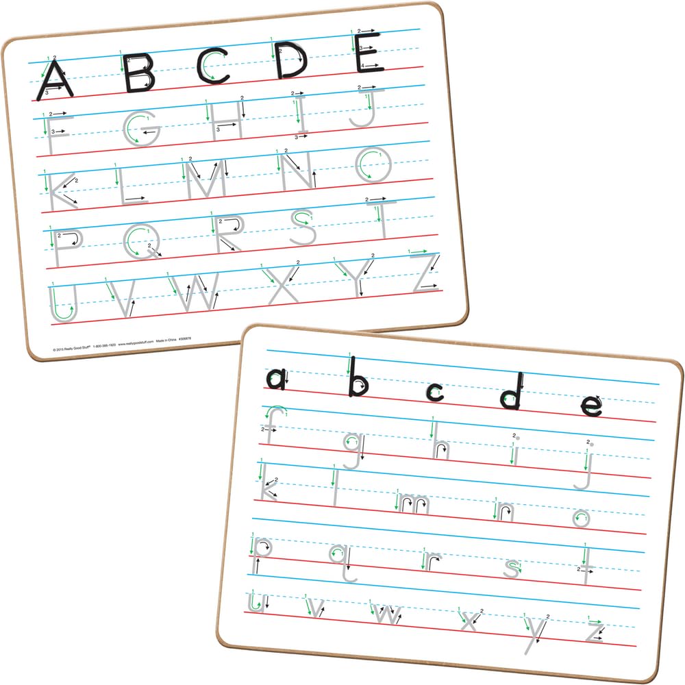 Really Good Stuff Trace 'N' Erase Uppercase and Lowercase Letter Formation Alphabet Dry Erase Boards - Pre-Writing Skills - Non-Magnetic, Two-Sided - Set of 6 Boards