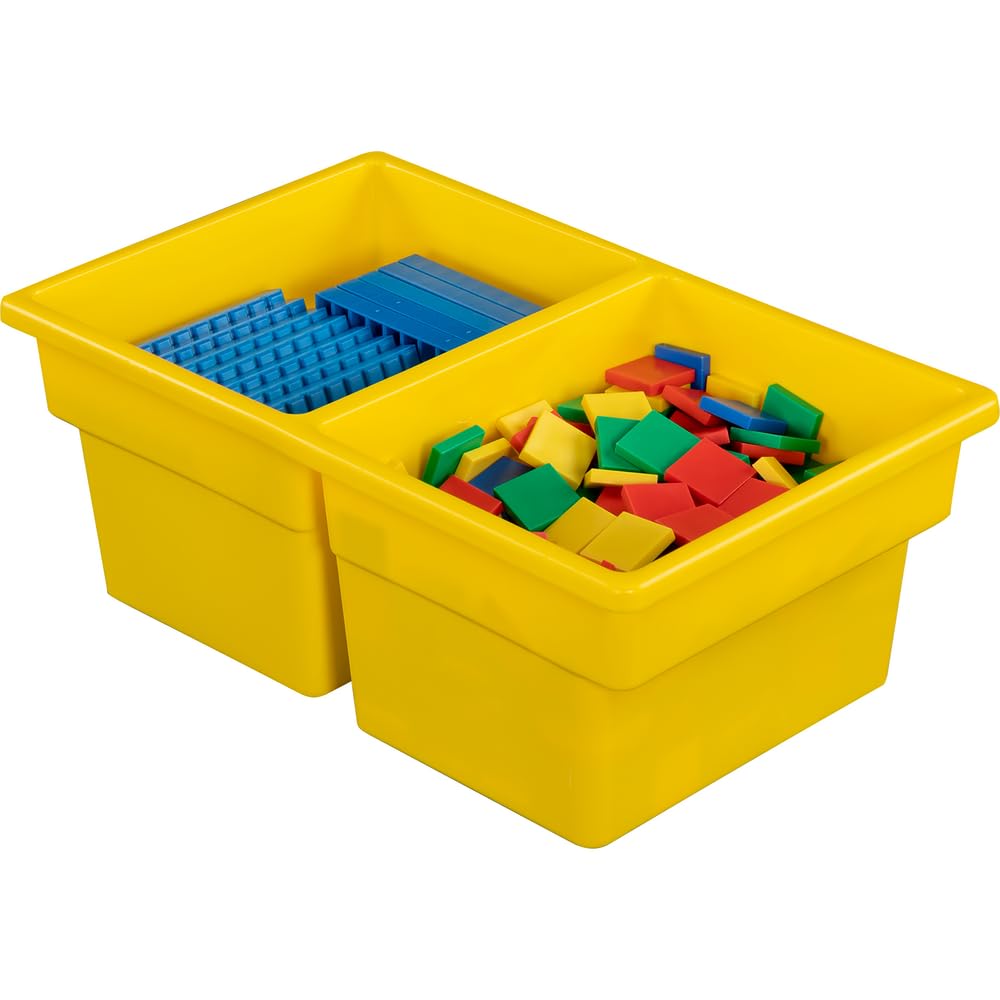 Really Good Stuff Two-Compartment All-Purpose Bins - Set of 12 - Single Colors Yellow - Image 4