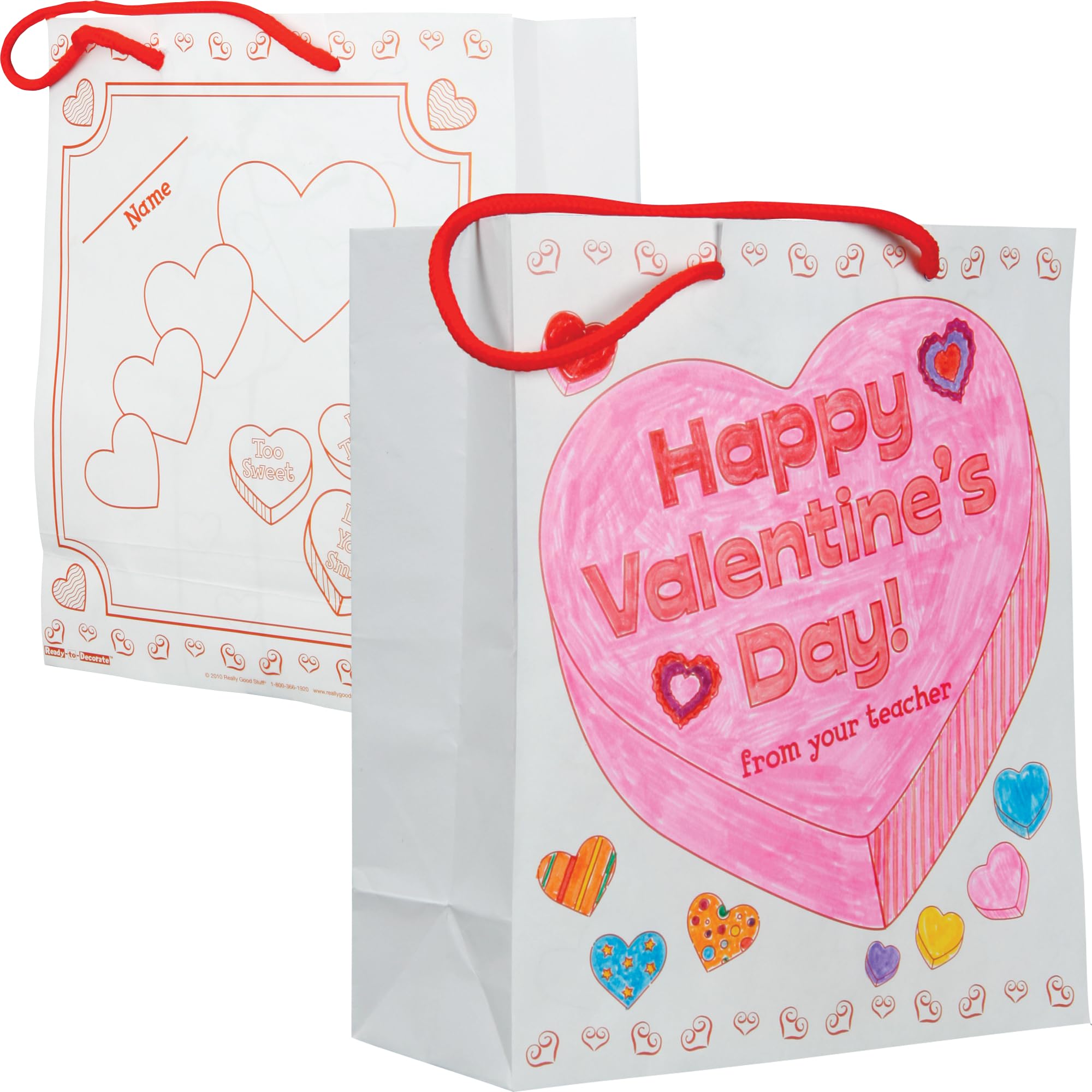 Really Good Stuff Valentine's Day Classroom Gift Bag - 12 Pack - Color and Personalize - Collect and Carry Kids Craft Bags