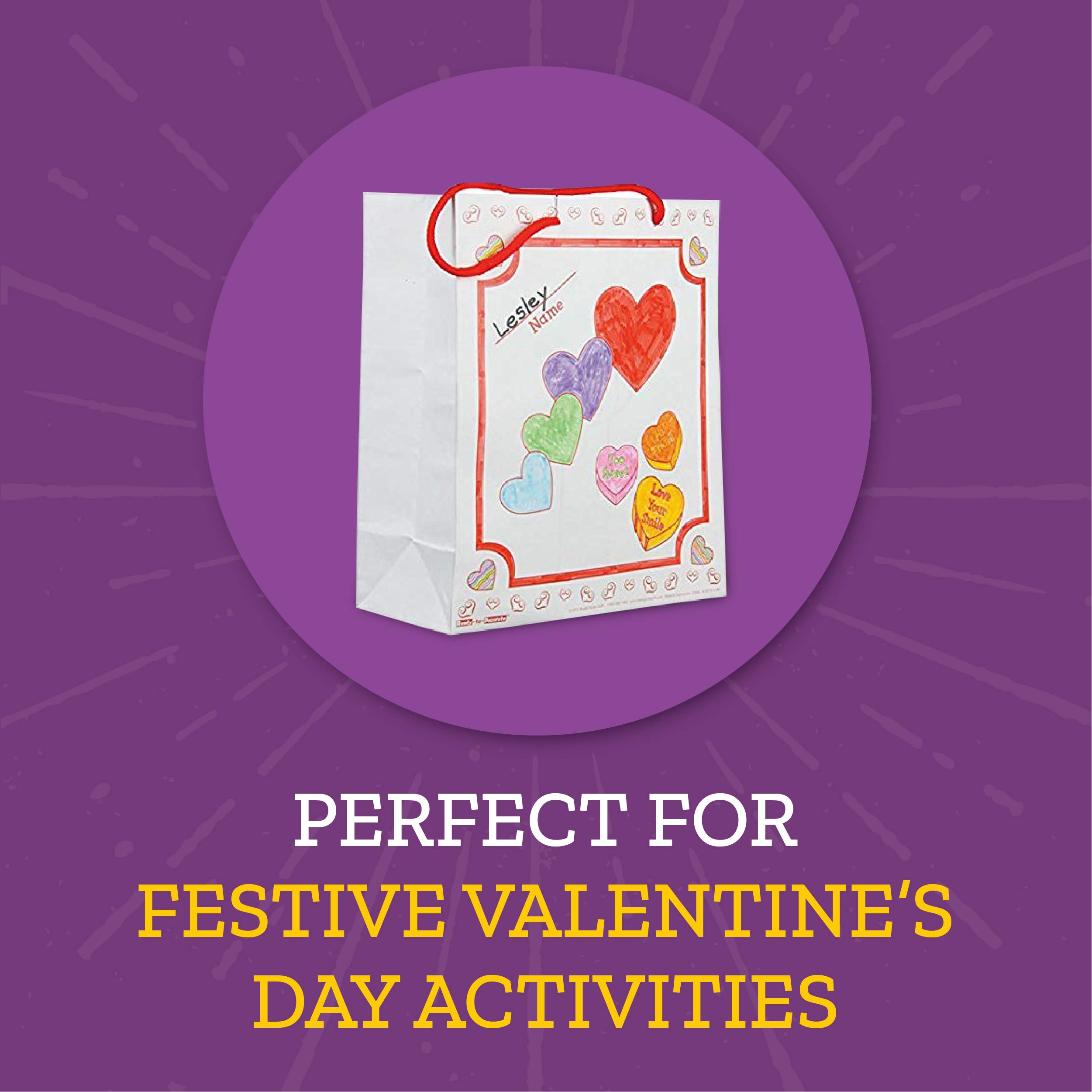 Really Good Stuff Valentine's Day Classroom Gift Bag - 12 Pack - Color and Personalize - Collect and Carry Kids Craft Bags - Image 2