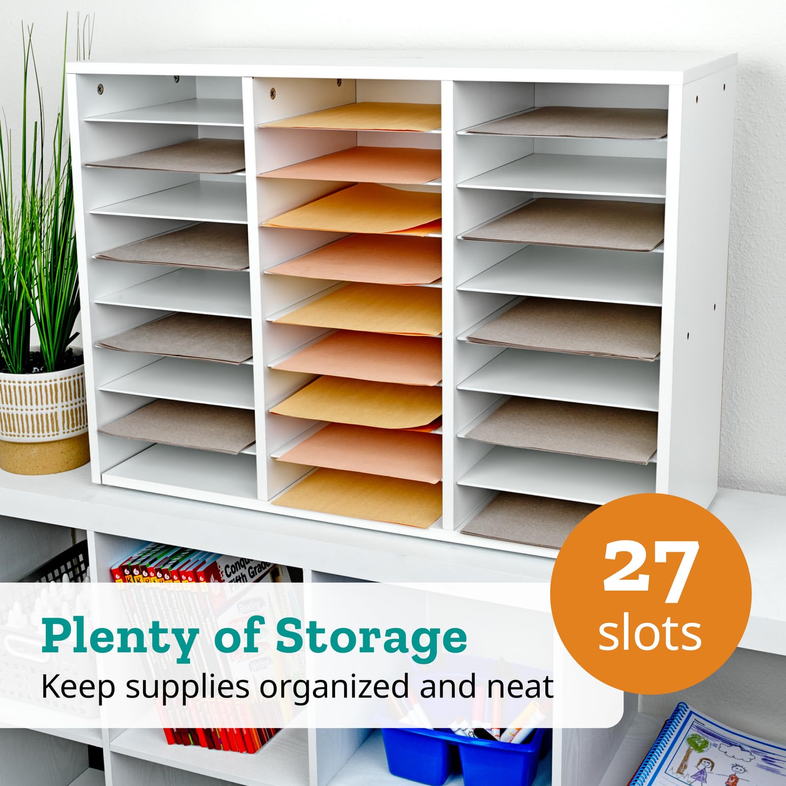 Really Good Stuff White 27-Slot Mail Center with Trays - Blue - Image 6
