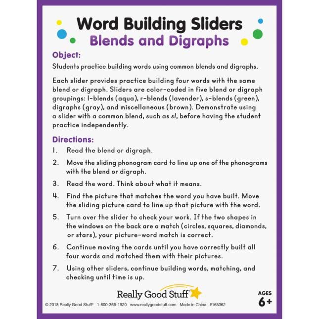 Really Good Stuff Word Building Sliders - Blends and Digraphs - Set of 27 l Phonics l ELA Learning Essentials l Gr 1-2 - Image 4