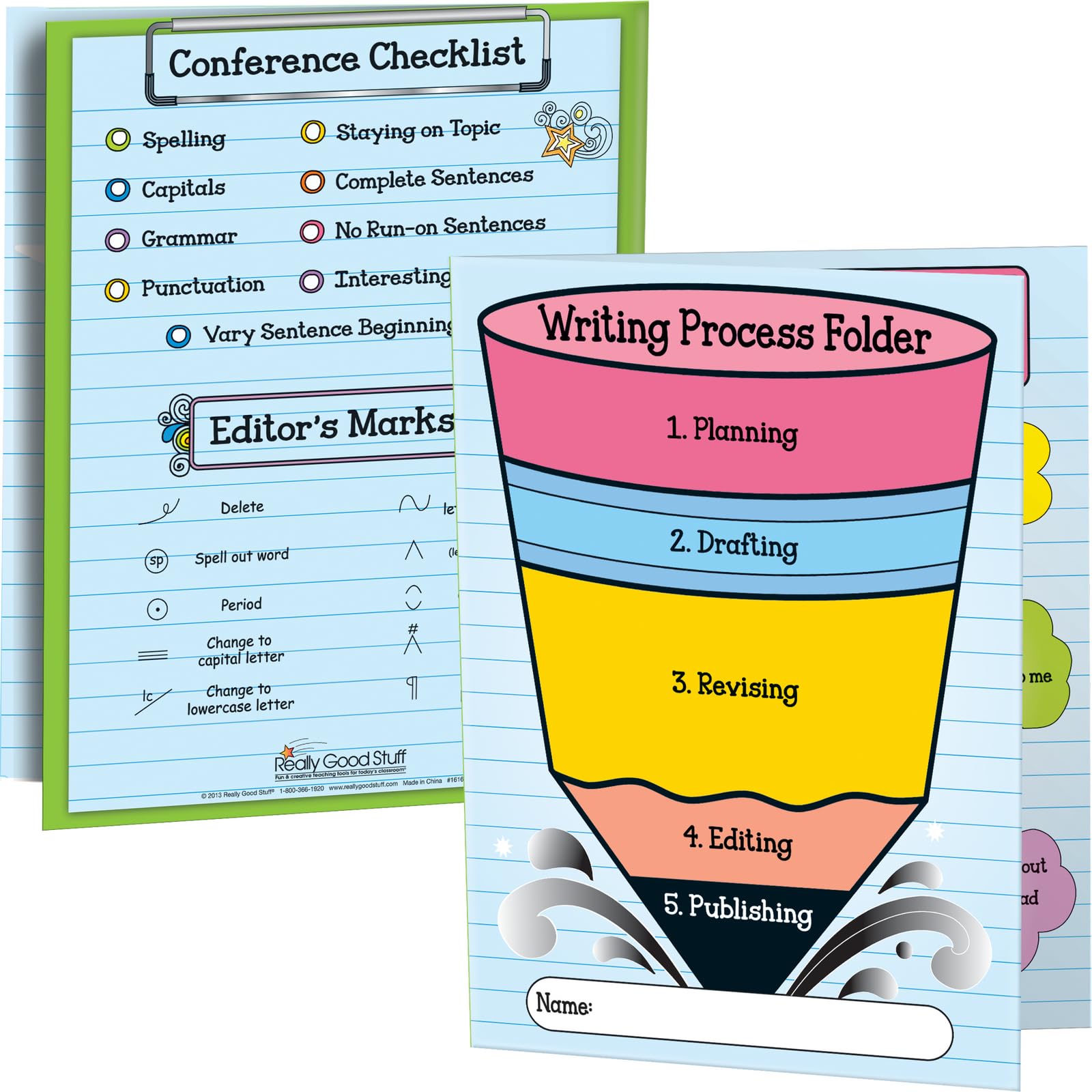 Really Good Stuff Writing Process Tri-Fold 3-Pocket Student Folders. 9.5" x 12" - Set of 12 - Bulk School Supplies, Take Home Organizer for Students, Classroom Essentials l Grade 1-5