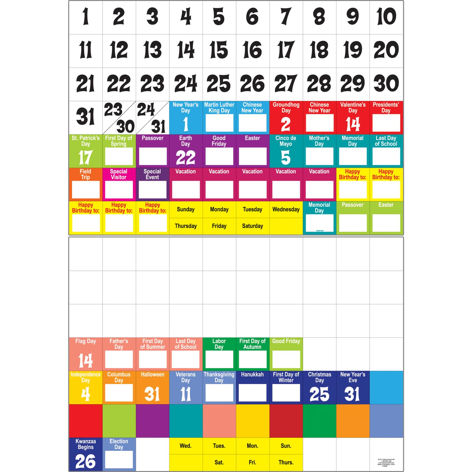 Space-Saver Calendar Pocket Chart™ - 1 Pocket Chart, 64 Cards - Image 2